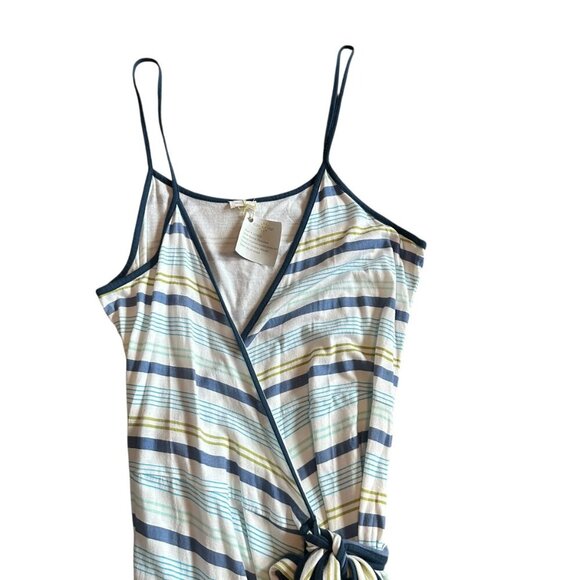 Eze Sur Mer Stripe Print Wrap Dress Spaghetti Strap Cotton Stretch Medium NWT - Picture 2 of 11